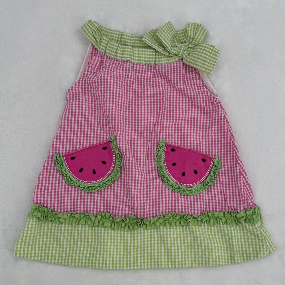 Vtg Samantha Says Watermelon Ruffle Gingham Dress Baby Girls Size 24M Y2K 2009